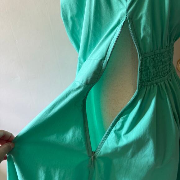 Vintage eShakti Fit and Flare Cotton Dress Turquoise Cottage Minimalist Size 12 - Picture 5 of 9